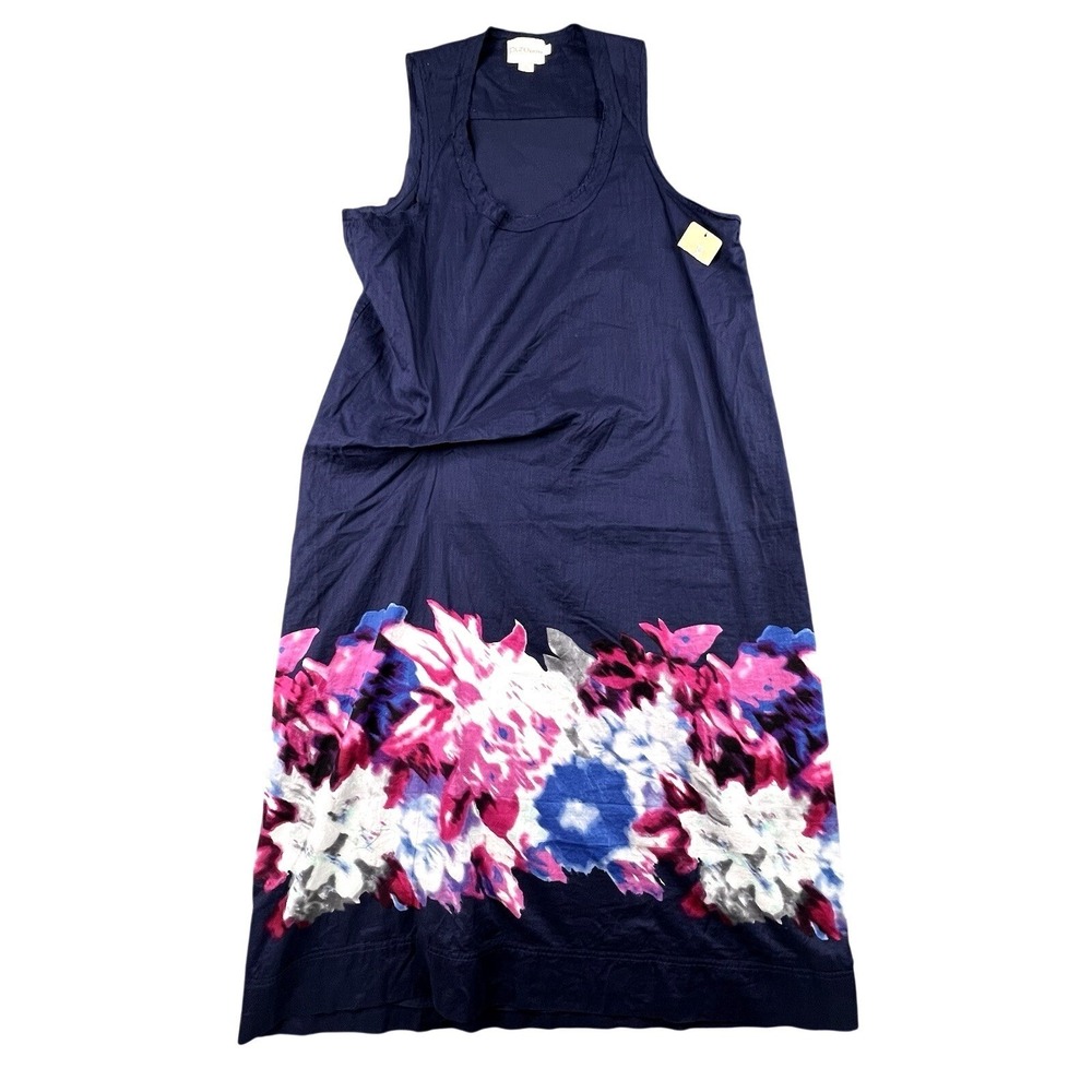 DKNY Pure Women's L Navy Sleeveless Dress Floral Hem Print Cotton NWT - Picture 2 of 7
